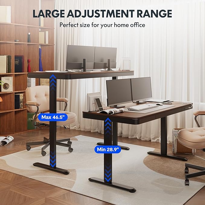 FLEXISPOT Comhar 55" Electric Standing Desk with Drawers, Quick Assembly Home Office Sit Stand Desk with Storage & USB Charging, Computer Workstation for Home Office (55" Wood, Dark Walnut/Black)-DeskLoop Office