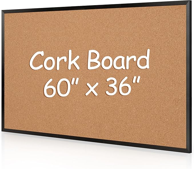 Board2by Extra Large Cork Bulletin Board 60" X 36", Black Wood Framed 5'x3' Corkboard for Wall, Wall Mounted Notice Pin Board with 18 Push Pins for School, Home & Office-DeskLoop Office