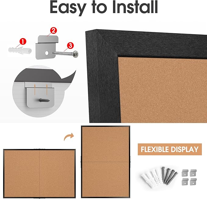 Board2by Extra Large Cork Bulletin Board 60" X 36", Foldable Notice Pin Board for Wall, Black Wood Framed 5'x3' Corkboard, Wall Mounted Noticeboard with 36 Push Pins for School, Home & Office-DeskLoop Office