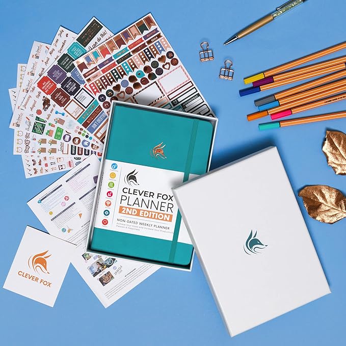Clever Fox Planner 2nd Edition – Colorful Weekly & Monthly Goal Planner, Time Management & Productivity Organizer, Undated, A5 (Turquoise)-DeskLoop Office