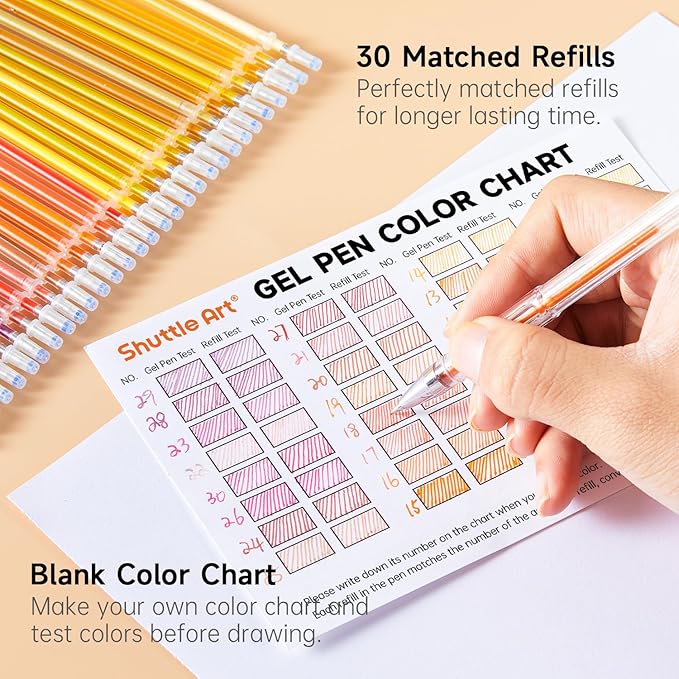Shuttle Art 60 Pack Red Yellow Tone Gel Pens, 30 Red Orange Yellow Gel Pens with 30 Refills for Adults Coloring Books Journaling Drawing Nature, Landscapes, Animals Scenes-DeskLoop Office