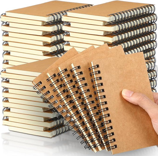 100 Pcs Spiral Memo Pads 5 x 3'' Small Pocket Spiral Journal Notepad Ruled Notebook Sketchbook Kraft Cover Notebooks, 120 Pages for Note Taking Business Office School Supplies (Kraft Color)-DeskLoop Office