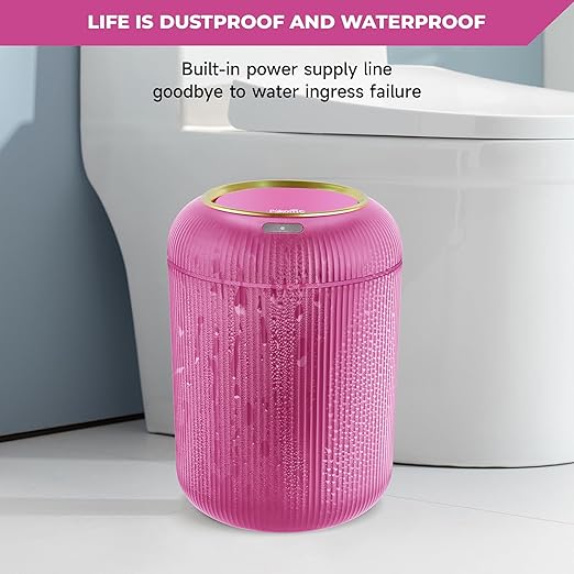 Pukomc Smart Sensor Wastebasket, Convenient and Hygienic Easy to Use, Technology Sensor Waterproof Wastebasket Plastic Trash can for Kitchen, Bathroom, Bedroom, Living Room, Office and Outdoor Pink-DeskLoop Office