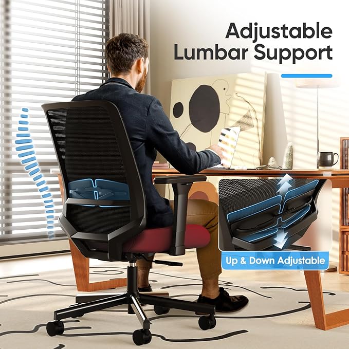 Ergonomic Office Chair, Mesh Computer Desk Chairs with Adjustable Lumbar Support, 3D Armrests, Tilt Function, Comfy Wide Seat, Swivel Executive Work Task Chair for Company and Home-DeskLoop Office