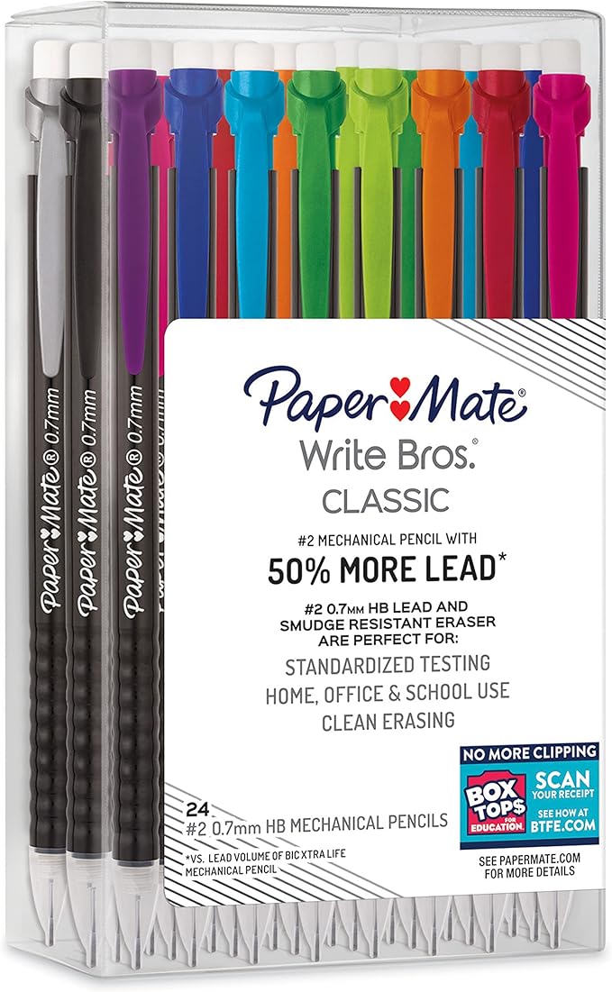 Paper Mate Mechanical Pencils 0.7mm Write Bros. Classic Number 2 Pencil Set Office Supplies Classroom Supplies Sketching Pencils Drafting Great for Standardized Testing 24 Count-DeskLoop Office