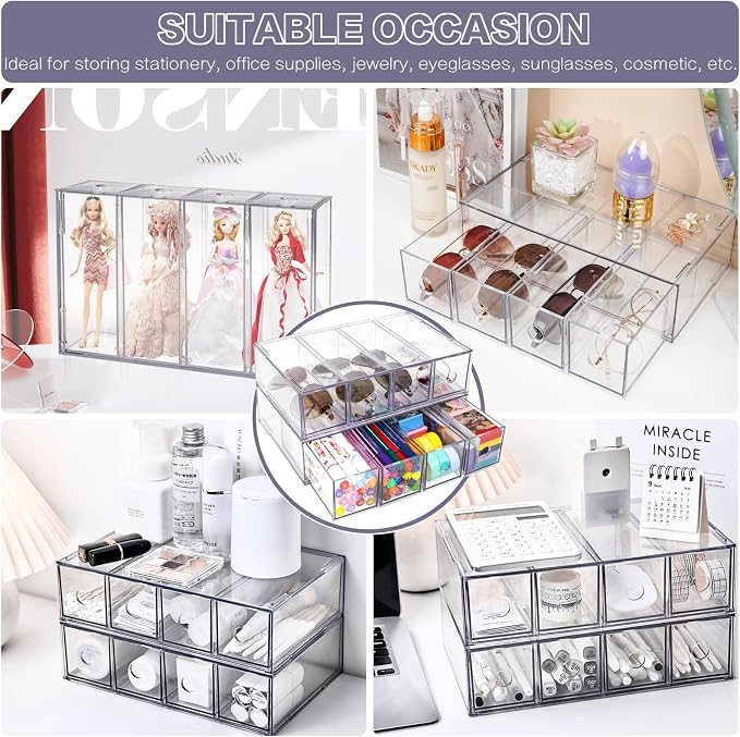 Desk Organizer with 8 Drawers, FODIENS 2 Packs Stackable Desktop Storage Box - Image 7