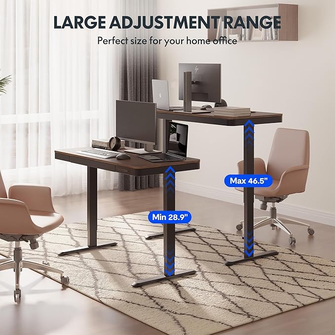 FLEXISPOT Comhar 48" Electric Standing Desk with Drawers, Quick Assembly Home Office Sit Stand Desk with Storage & USB Charging, Computer Workstation for Home Office (48" Wood, Dark Walnut/Black)-DeskLoop Office