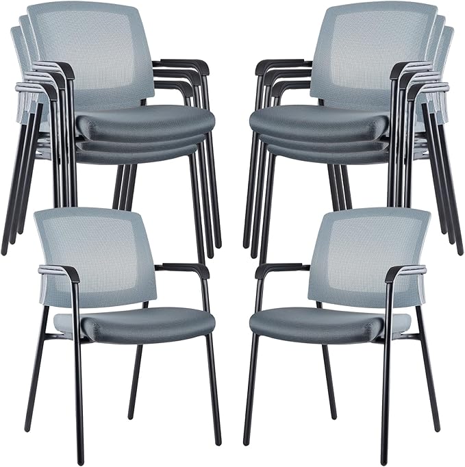 CLATINA Grey Stacking Chairs Stackable Waiting Room Chairs with Armrest, Mesh Office Reception Guest Chair for Home Desk Conference Lobby Church Medical Meeting Training Ergonomic, Set of 8-DeskLoop Office