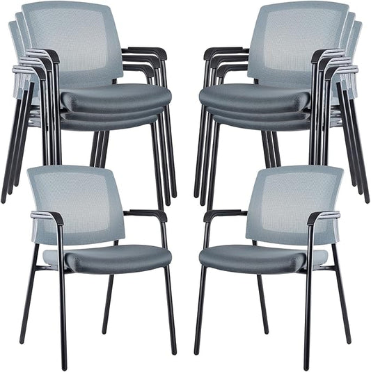 CLATINA Grey Stacking Chairs Stackable Waiting Room Chairs with Armrest, Mesh Office Reception Guest Chair for Home Desk Conference Lobby Church Medical Meeting Training Ergonomic, Set of 8-DeskLoop Office