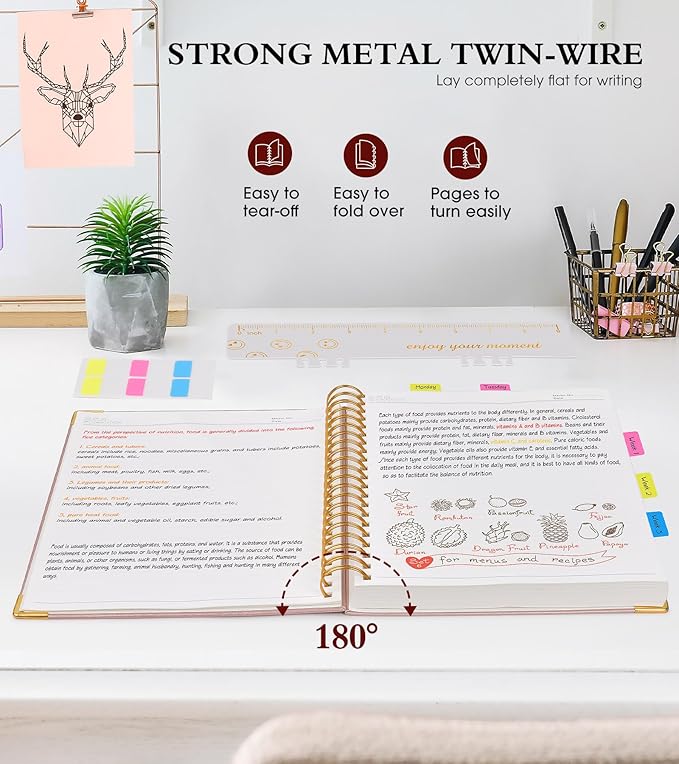 Spiral Notebook Journal 7.6” x 10”, 300 Pages Hardcover Leather Lined Journals for Women Men, B5 Large College Ruled Notebooks with 100 GSM Thick Paper, Spiral Journal for Writing Work School, Pink-DeskLoop Office