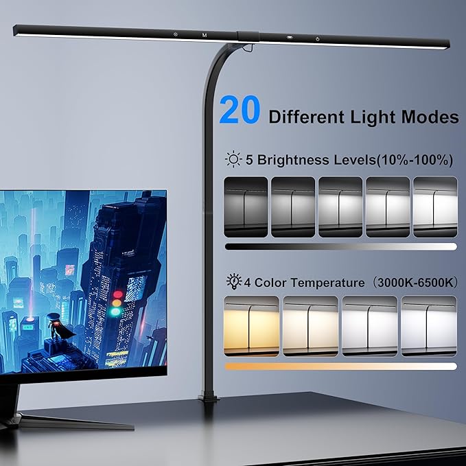 deeloop 80cm Ultra-Long LED Desk Lamps,24W Bright Architect Desk Lamp for Home Office, Infinite Dimming Office Light with Memory Function, Tall Desk Light with Clamp for Reading Working Monitor-DeskLoop Office