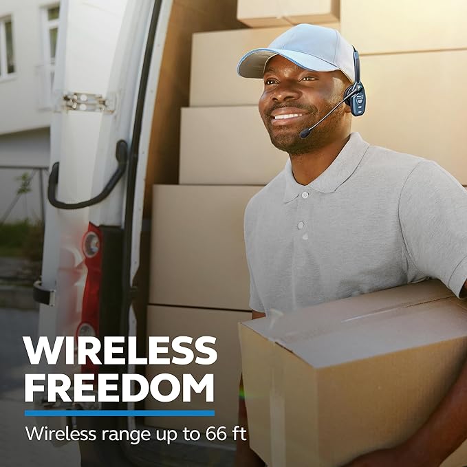 BlueParrott B250-XTS Mono Bluetooth Wireless Headphones 91% Noise Canceling Over Head Trucker Headset with Mic, Lightweight Design with Adjustable Headband, 20 hrs. Talk Time, Blue-DeskLoop Office