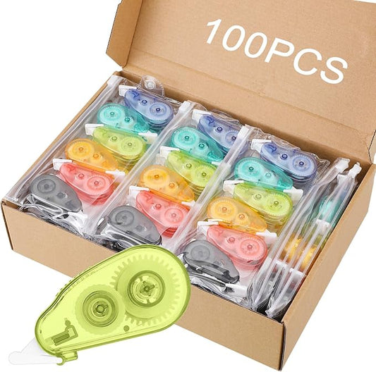 Chivao 100 Pack Mini Correction Tape Bulk Ink Corrector Eraser Tape Set Cute Aesthetic Colorful Instant Correction Applicator for Office School Student Stationery Supplies, 0.2 x 158 Inch(Candy Color)-DeskLoop Office
