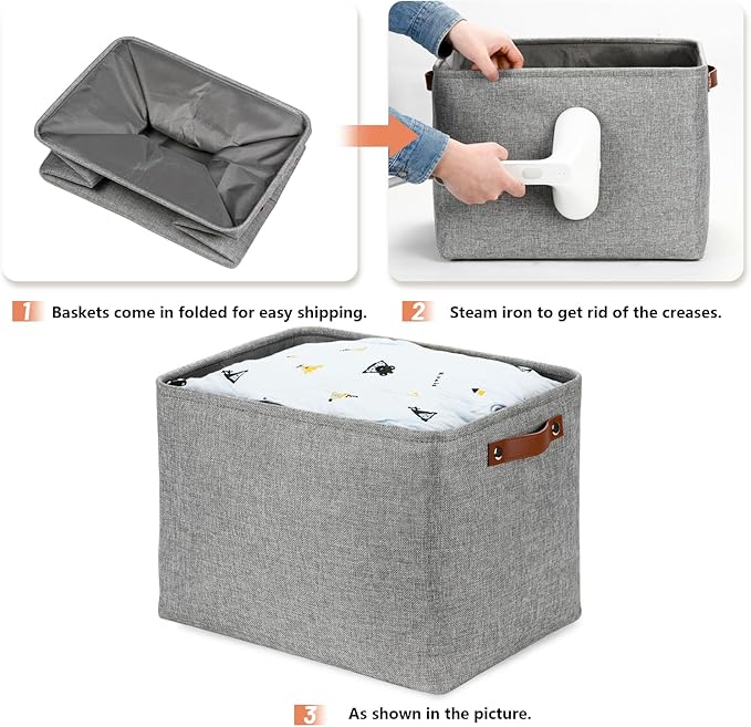 DULLEMELO Large Storage Baskets, 3 Pack Foldable Storage Baskets Bins for Colthes Organizer, Fabric Storage Organizer Baskets for Shelves Closet Nursery Toy Storage(Gray)-DeskLoop Office