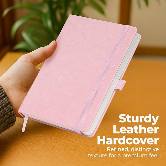 Lined Leather Bound Journal Notebook, A5 Hardcover - Pink 5.8x8.3" - Thick 300 Pages College Ruled Paper Journals for Men and Women - Personal and Professional Note Book for Writing & Journaling-DeskLoop Office