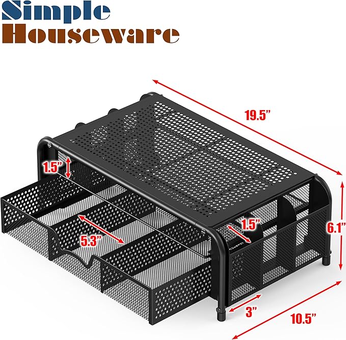 Simple Houseware Monitor Riser Stand with Pull-Out Drawer and Pen Holders, Black-DeskLoop Office
