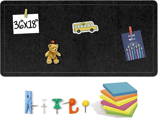 Large Bulletin Board 36 x 18 Inches - Foldable Felt Bulletin Board for Wall, Cork Board Alternative with 50 Color Pins & 6 Note Pads, Vision Board - Black-DeskLoop Office