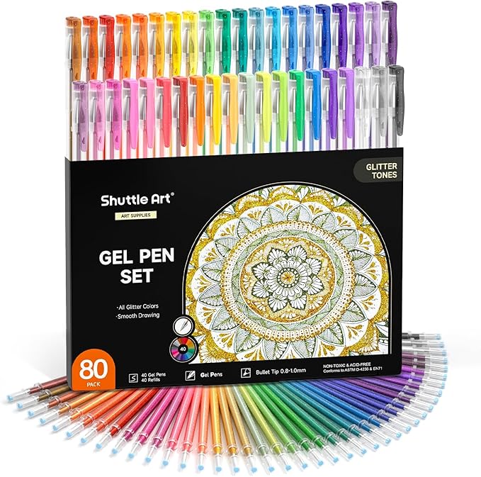 Shuttle Art 80 Pack Glitter Gel Pens, 40 Colors Glitter Gel Pens Set with 40 Refills for Adults Coloring Books Drawing Crafts Scrapbooking Journaling-DeskLoop Office