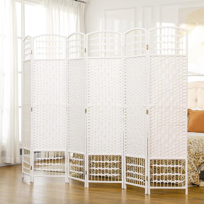 NicBex Room Divider 6 Panel Room Dividers with Woven Paper Design Partition Room Dividers and Folding Privacy Screens 5.6 FT Wall Divider for Office, Room Separation,94.5" W x 0.5" D x 67" H, White-DeskLoop Office
