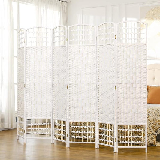 NicBex Room Divider 6 Panel Room Dividers with Woven Paper Design Partition Room Dividers and Folding Privacy Screens 5.6 FT Wall Divider for Office, Room Separation,94.5" W x 0.5" D x 67" H, White-DeskLoop Office