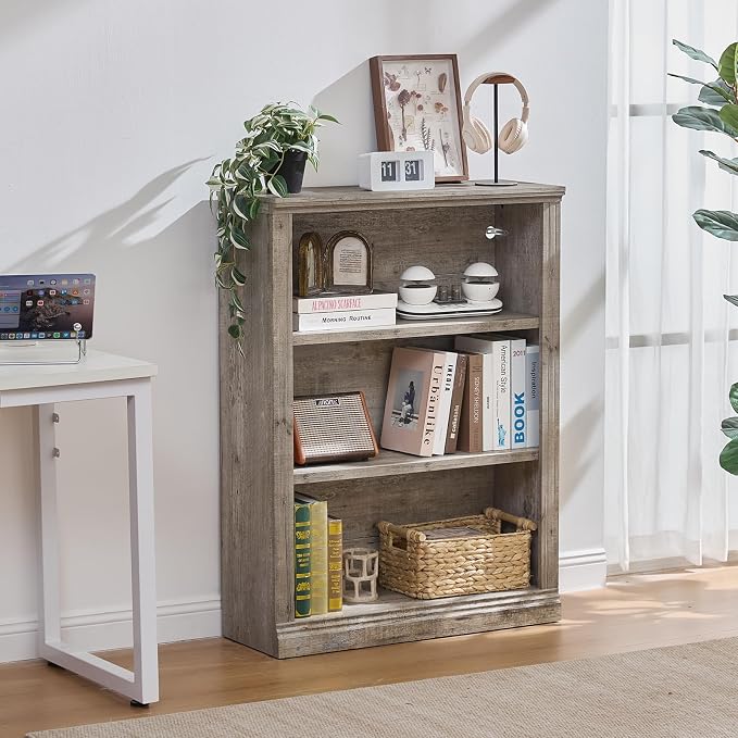 RWYHG 43" Grey Tall Bookshelf Set of 3, 3-Tier Thick Wooden Book Shelf - Image 9
