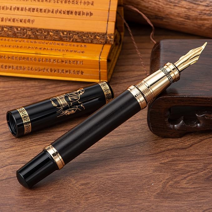 Lanxivi Duke Fude Pen Bent Nib Ebony, Sima Qian Memorial Fountain Pen Medium to Broad Art Drawing Calligraphy Handwriting Pen-DeskLoop Office