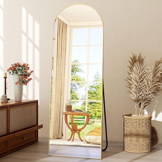 21" x 64"Arched Full Length Mirror - Wall Mounted Floor Mirror- Aluminum Alloy Frame Full Body Mirror for Bathroom Living Room Bedroom and Entryway Gold-DeskLoop Office
