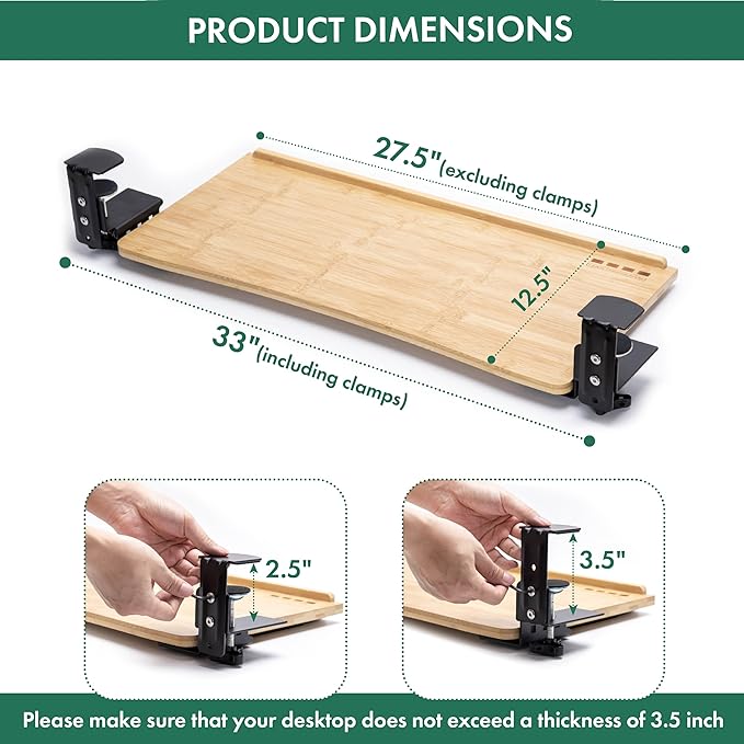 D'vine Dev Under Desk Keyboard Tray with Wrist Rest Bamboo Wood Keyboard Drawer and Mouse Pad, Original Wood, KBT-1-DeskLoop Office