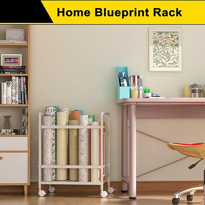 Blueprint Storage Rack, Blueprint Holder with Wheels, Used for Storing Blueprint/Carpet/Map/Poster/Architectural Construction Plan, 20 Slots, 2 Brakes, Silent wheel for Home, Office, School(Black)-DeskLoop Office