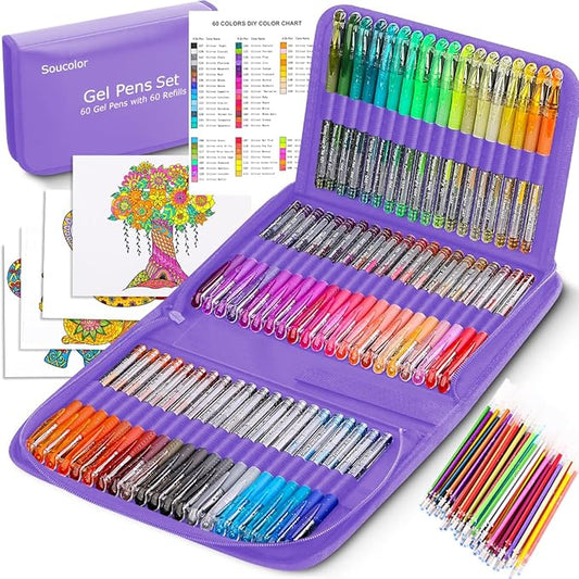 Soucolor Teen Girl Gifts Trendy Stuff, Glitter Gel Pens for Adult Coloring Books, 120 Pack-60 Glitter Pens, 60 Refills and Travel Case, 40% More Ink Markers Set for Preppy School Stuff Journaling-DeskLoop Office