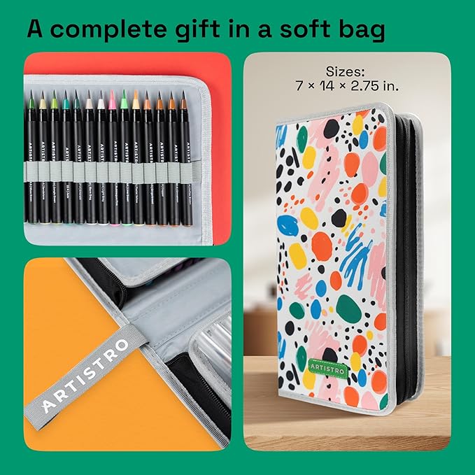 ARTISTRO 100 Watercolor Markers Teacher Appreciation Gifts – Brush Pens, Fineliner, Water Brush, Portable Bag – Vibrant, Washable, Non-Toxic – Ideal Gift for Women for Coloring, Calligraphy & Art-DeskLoop Office