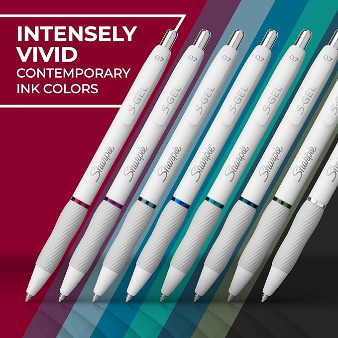 Sharpie S-Gel Pens, Fashion Barrel Gel Pens, Pearl White Body, Medium (0.7mm) Point, Bold Ink Colors, 12 Count-DeskLoop Office