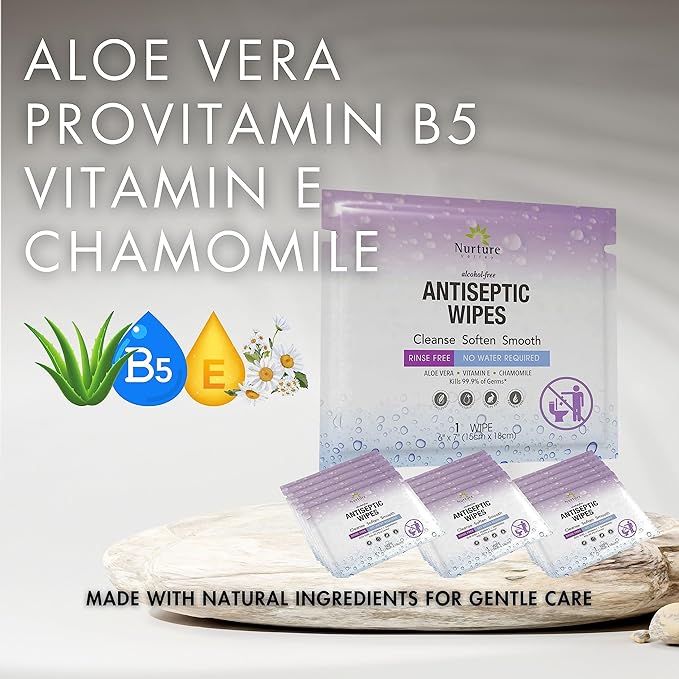 XL Individually Wrapped Nurture Antibacterial Body & Hand Wipes | Alcohol-Free Antiseptic Wet Disinfecting Towelettes for Germ Removal, Sanitizing Hands |Cleaning Cloths| Adults & Baby| Thick & Strong-DeskLoop Office