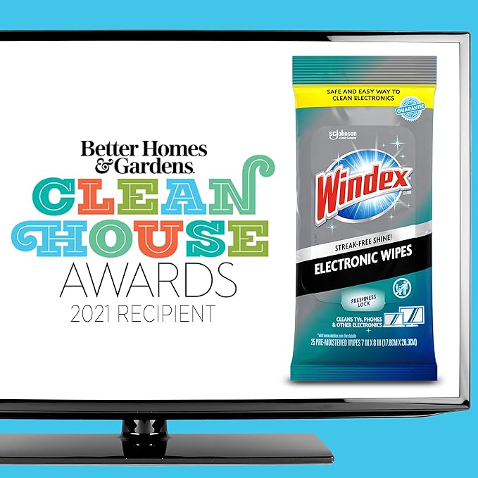 Windex Electronic Cleaning Wipes, Pre-Moistened Screen Wipes for TVs, Phones, and Other Electronics, Resealable for a Freshness Lock, 25 Count-DeskLoop Office