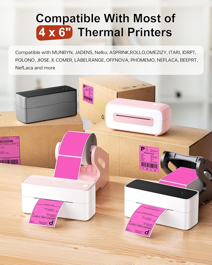 Phomemo 4x6 Thermal Label Printer Paper - 500 PCS Rose 4"x6" Fan-Fold Shipping Supplies Labels - Water/Oilproof Label Stickers - Permanent Adhesive Mailing Labels Paper for Thermal Printer-DeskLoop Office