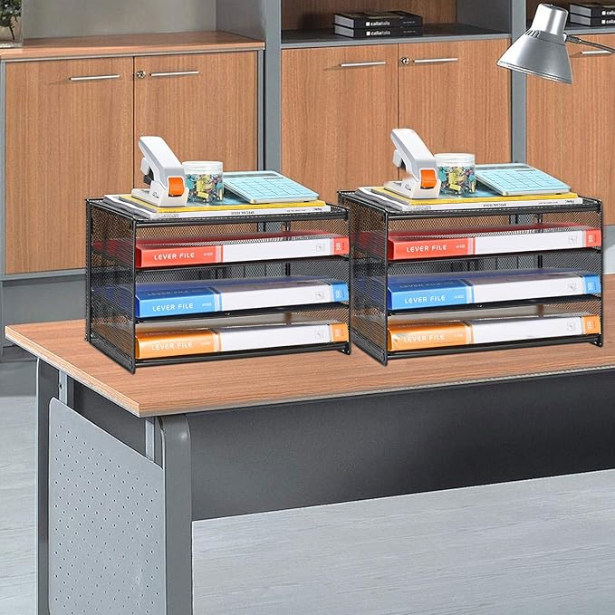 Samstar 2 Pack Paper Letter Tray, 3-Tier Desk File Organizer Paper Sorter Letter Shelf Rack, Mesh Made,Black-DeskLoop Office