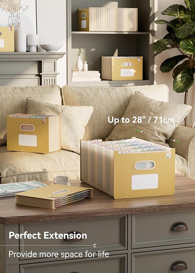 Accordion File Organizer, 26 Pockets Wheat Straw Expanding File Folders, Upright&Open Top, A-Z Bill Receipt Organizer, 100% BPA Free, Return to Nature, Healthy Living, Letter/A4 Size-Wheat Yellow-DeskLoop Office