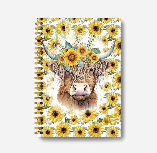 Highland Cow Notebook Journal - Sunflower Notebook, 5.5×8.3 Summer Sunflower Spiral Journal Notebook, Highland Cow Gifts, Cow Gifts for Women, 164 Pages-DeskLoop Office
