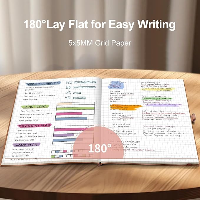 AHGXG Graph Paper Notebook - Grid Notebook Journal, 120 GSM Thick Graph Paper, Large B5 Notebook 96 Pages, Leather Softcover, for Graphing, Writing, Math, Engineering, 7.6'' X 10'' - Rose Gold-DeskLoop Office