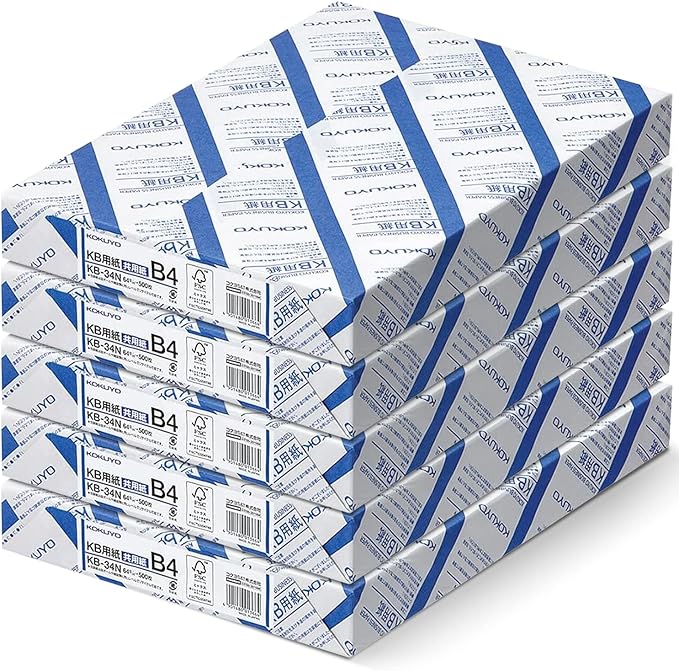 Kokuyo B4 (9.8 × 13.9 inches) KB Paper, 5 Ream (2500 Sheets), 64gsm, 80 Bright - Perfect for Legal documents, Technical Manuals and Research Papers- FSC Certified, Japan Import (KB-L31TN)-DeskLoop Office