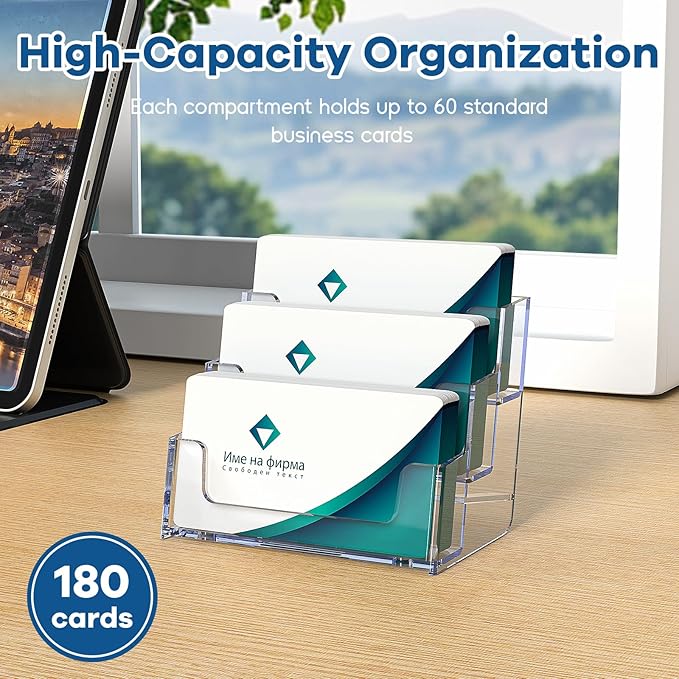 Acrylic Business Card Holder for Desk, Clear Plastic Business Card Stand with 3 Tier, Multiple Business Display Holder for Exhibition, Office and Hotel, 2 Pack-DeskLoop Office