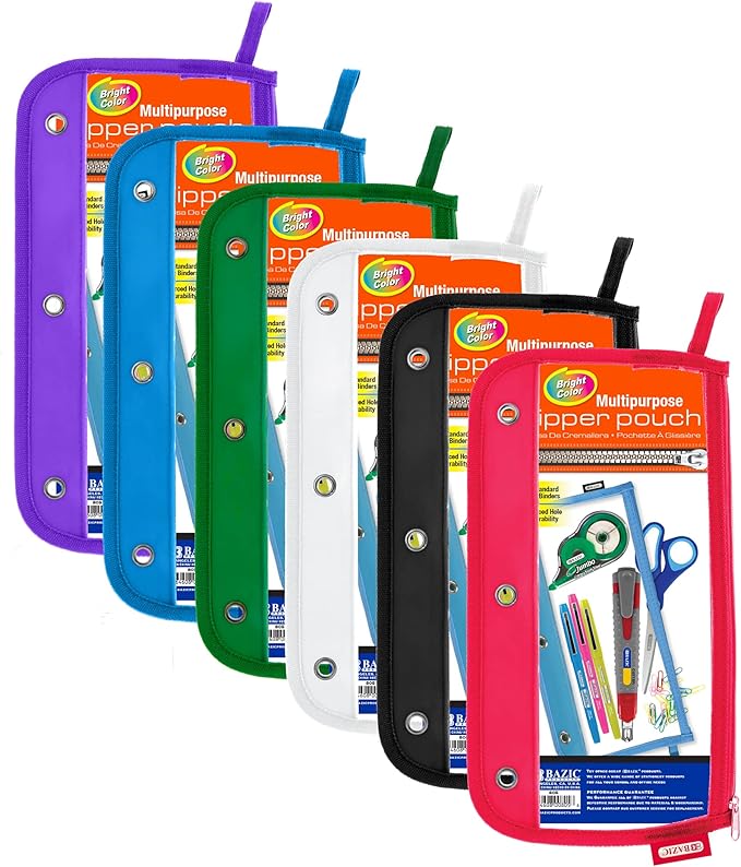 BAZIC Pencil Pouch 3 Ring Binder Pouch w/Rivet Enforced Rings Holes, 11.5"x6.5" Clear Color, Zipper Pouches Case Cosmetic Bag, 24-Pack