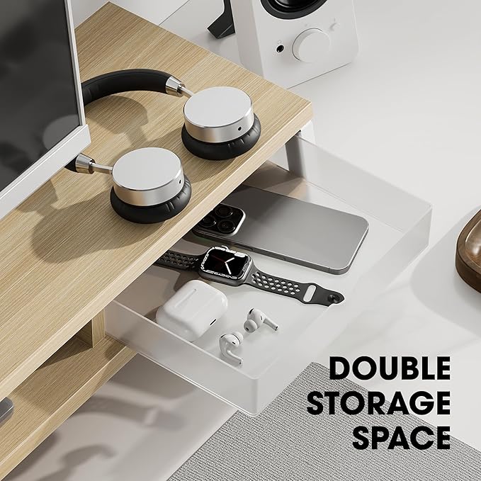 Fenge Dual Monitor Stand, Monitor Riser with Drawer, 42.5 Inch Large Computer Monitor Stand for 2 Monitors, 2 Tier Wooden Desk Shelf for Top of Desk-DeskLoop Office