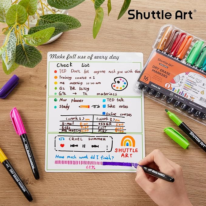 Shuttle Art Dry Erase Markers, 16 Colors Whiteboard Markers,Fine Tip Dry Erase Markers for Kids,Perfect For Writing on Whiteboards, Dry-Erase Boards,Mirrors,Calender, School Office Supplies-DeskLoop Office
