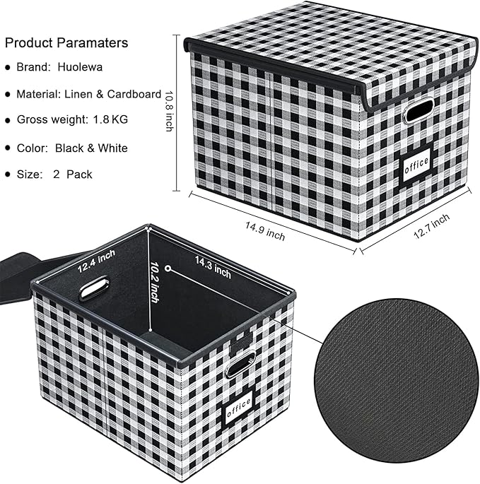 Huolewa Decorative Collapsible File Storage Organizer Boxes with Lids, Hanging Filing & Storage Boxes for Office/Decor/Home, Filing System for File and Folders Storag - (Black & White Lattice)-DeskLoop Office