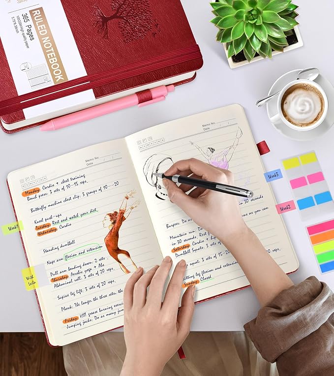 Lined Journal Notebook -365 Pages A5 Thick Journals for Writing Ruled Notebook, Hardcover Leather Journal for Women Men, Daily Notebook for Work, Note Taking, 100Gsm Lined Paper(5.7'' X 8.3'' Wine)-DeskLoop Office