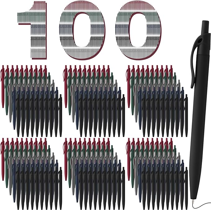 100 Pack Black Pens Bulk Retractable No Bleed Click Black Ink Smooth Writing Ballpoint Pens for School Office Supplies, 1.0mm-DeskLoop Office