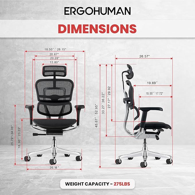 Ergohuman Eurotech ME7ERG GEN2 High Back Mesh Office, Computer, or Gaming Chair w/Tilt Tension Control & Lock, Back Angle/Height, Swivel Arms, Seat Height,/Depth, and Arm Height Adjustments, Black-DeskLoop Office