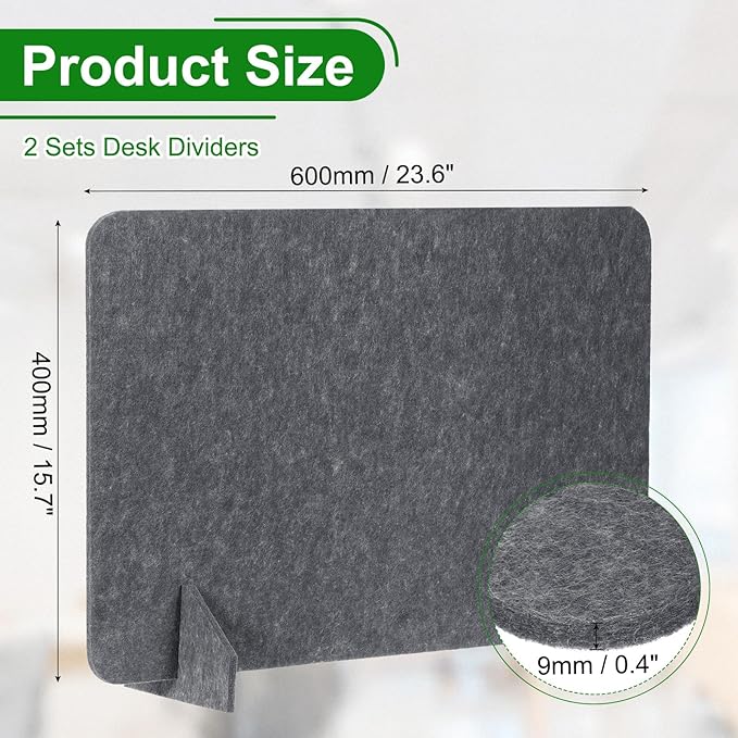 PATIKIL Desk Divider, 2 Set 24 x 16 Inch Acoustic Freestanding Desk Divider Desk Privacy Panel with 4 Pcs Support Feet for Library Office Workstation, Dark Grey-DeskLoop Office