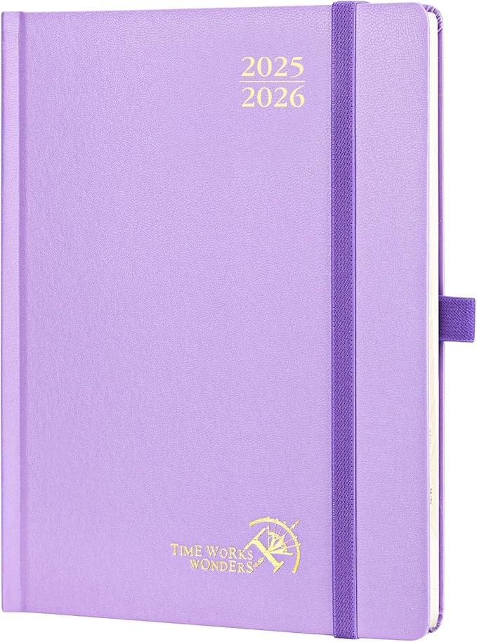 POPRUN Planner 2025-2026, (Medium 6.5'' x 8.5'' Hard Cover) Academic Calendar (July 25-June 26) Daily Weekly and Monthly Appointment Book with Hourly Time Slots, Monthly Tabs, 100 GSM - Violet-DeskLoop Office